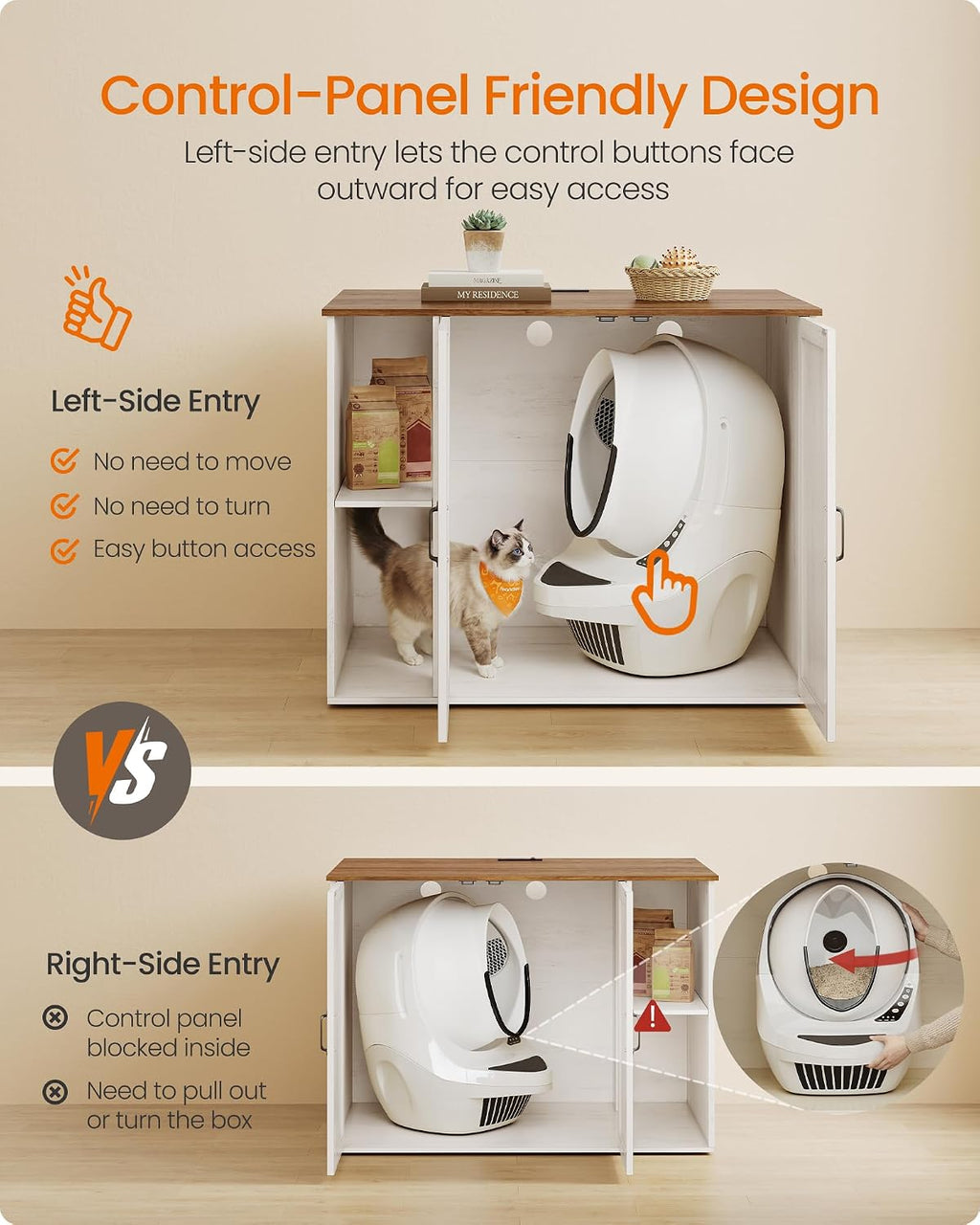 Feandrea Cat Litter Box Enclosure, Hidden Cat Washroom with Power Outlet | For Smart Litter Box, Barn Doors, 39.4 x 26.8 x 31.5 Inch, Rustic Brown and Honey Brown, HAINS Collection, UPCL052W201S
