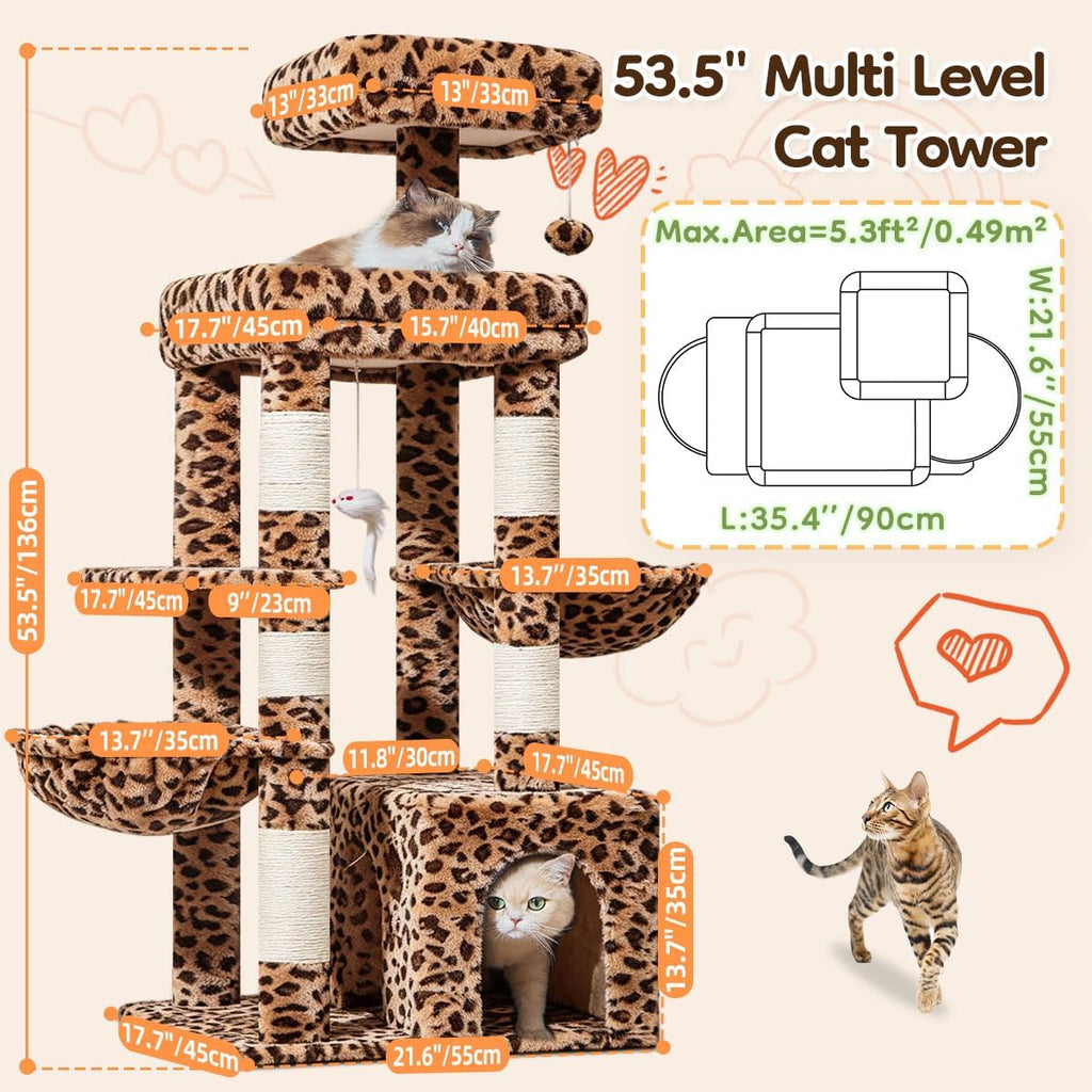Taoqimiao 53.5in Cat Tree, Heavy Duty Sturdy Cat Tower for Indoor Cat S20BW