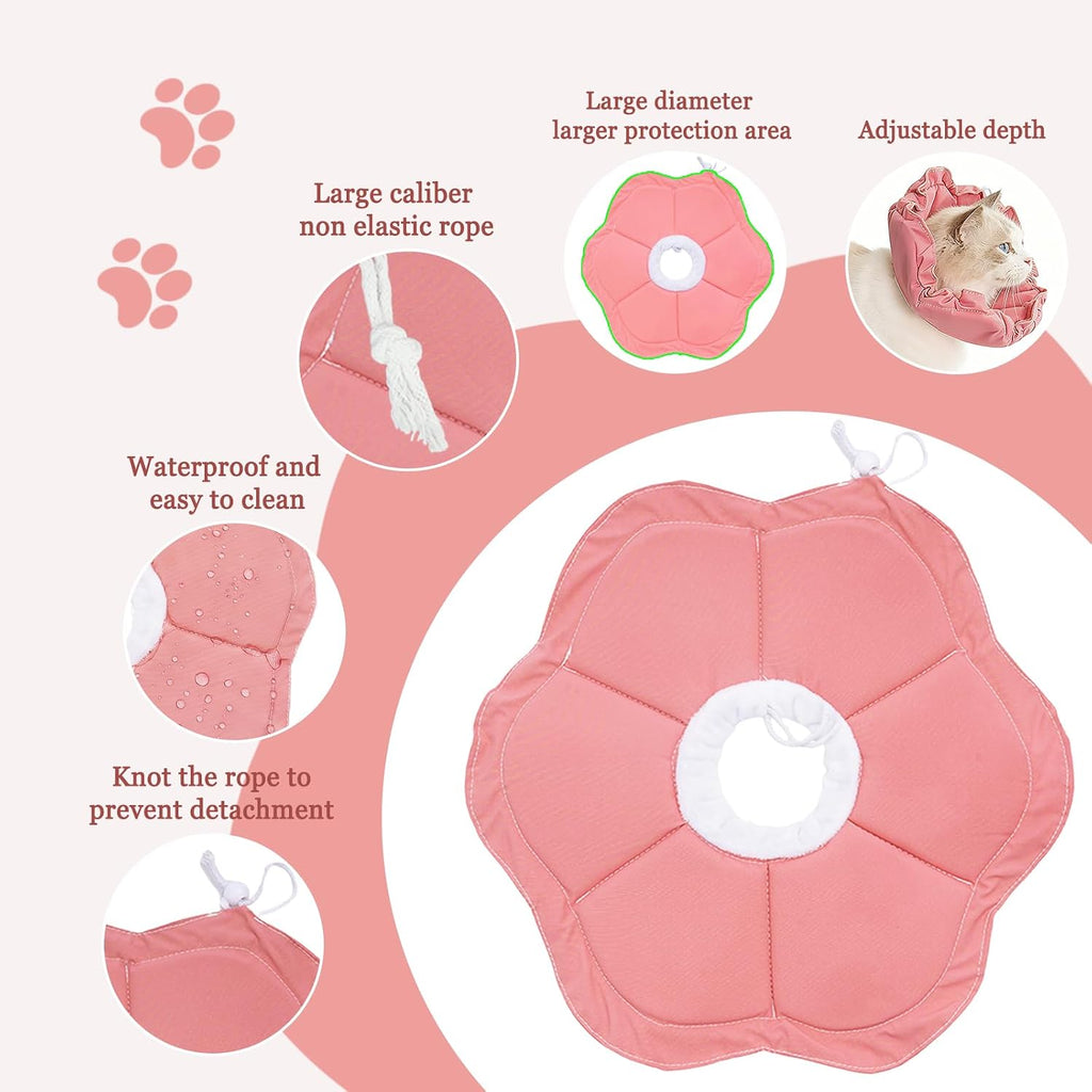 Tensho Flower Soft Cone for Cats, Pink Adjustable Elizabethan Collar (M)