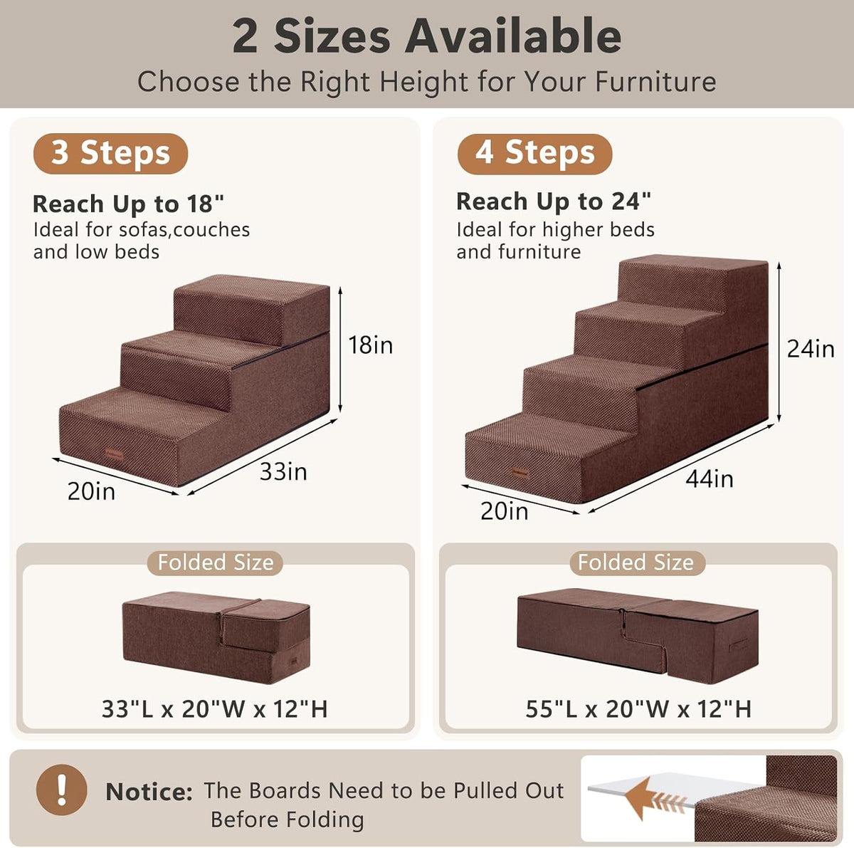 Dog Steps for Large Dogs 24" H, 4-Step 20" Wide Pet Stairs for High Beds