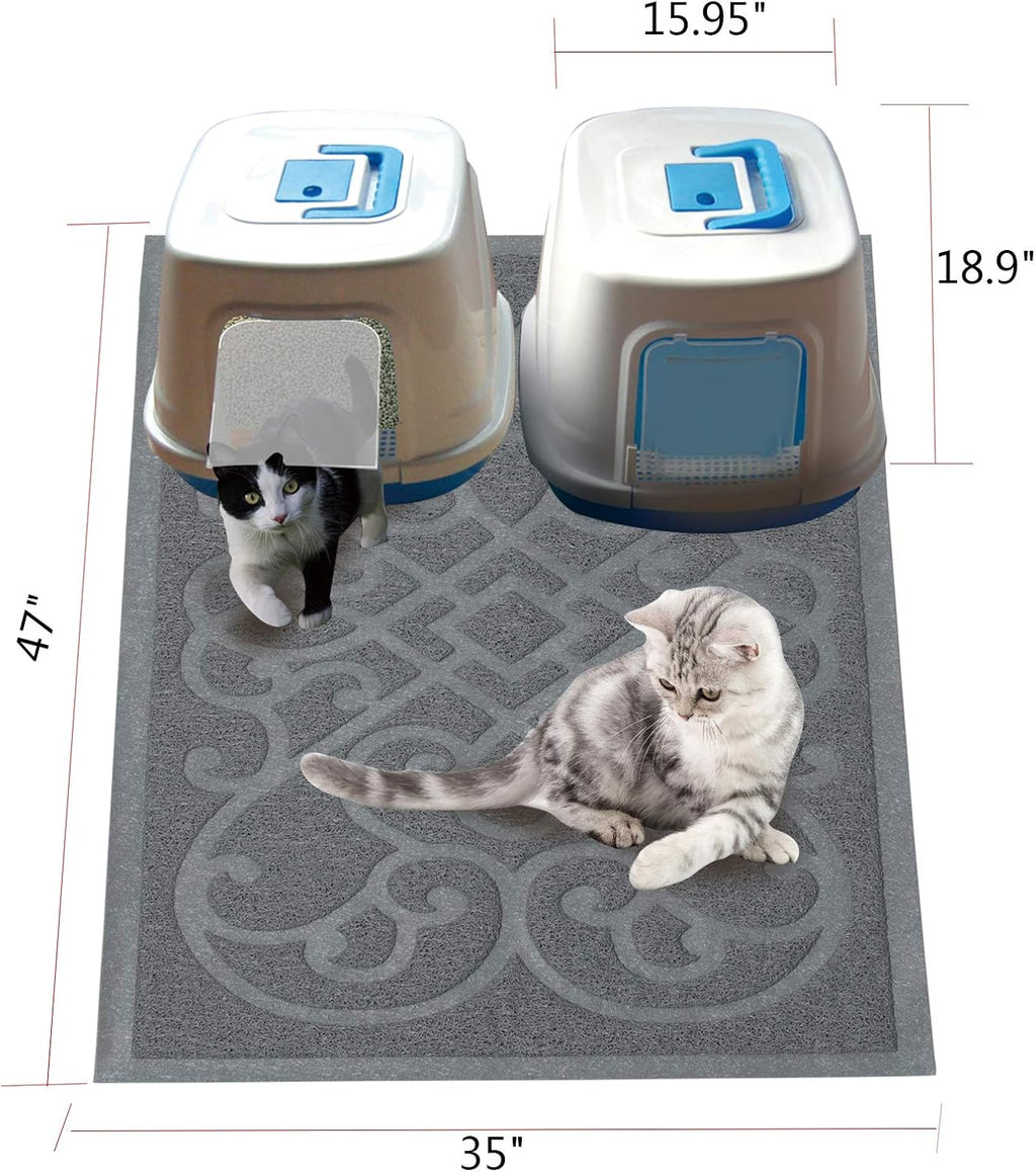 PetLike Cat Litter Box Mat, Thick Kitty Litter Trapping Mat, Durable,Waterproof &Washable with Non-Slip Backing, Soft on Kitty Paws and Easy to Clean, BPA Free 47x35,Light Grey