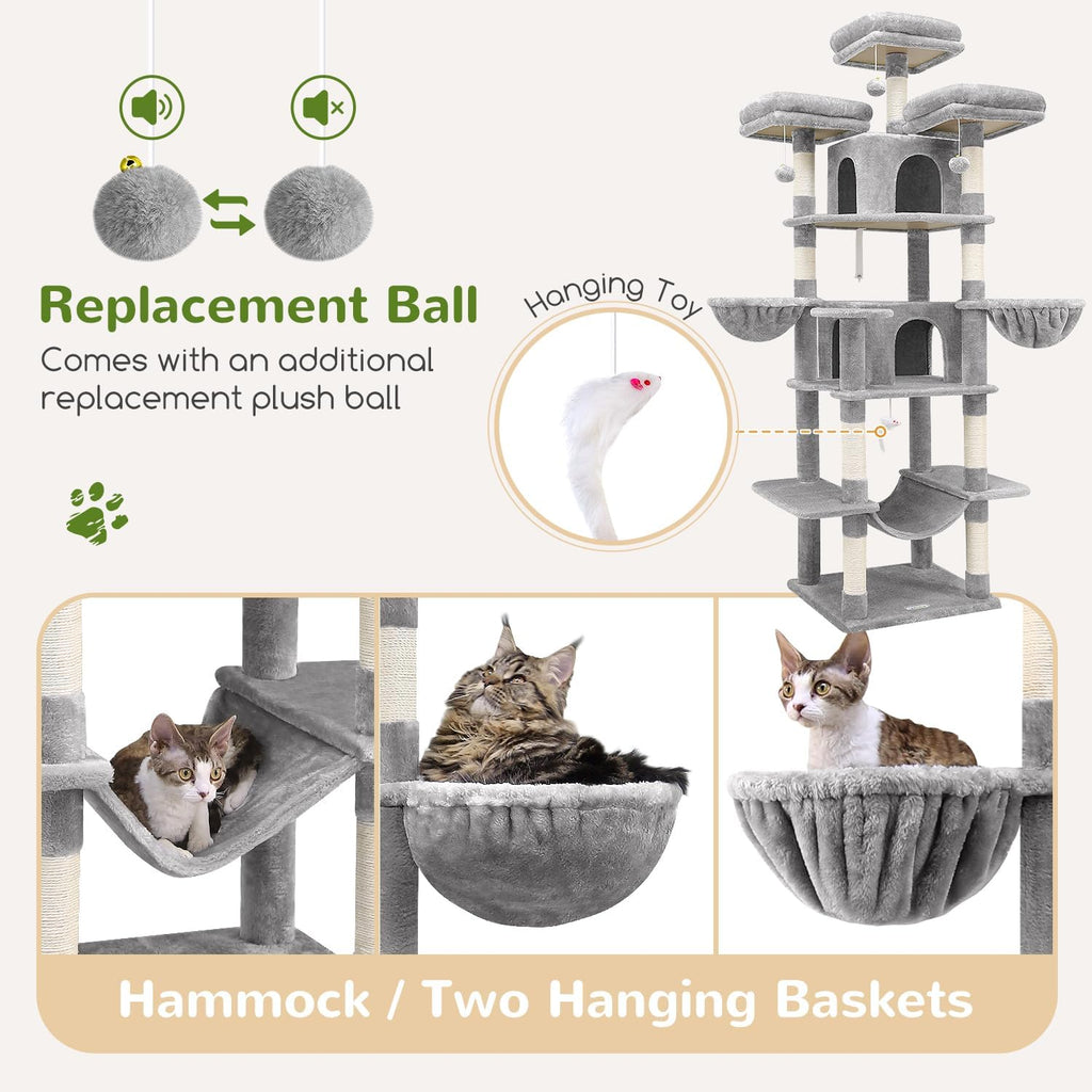Globlazer Big XXL Cat Tower for Indoor Multiple Cats, F80, Light Grey
