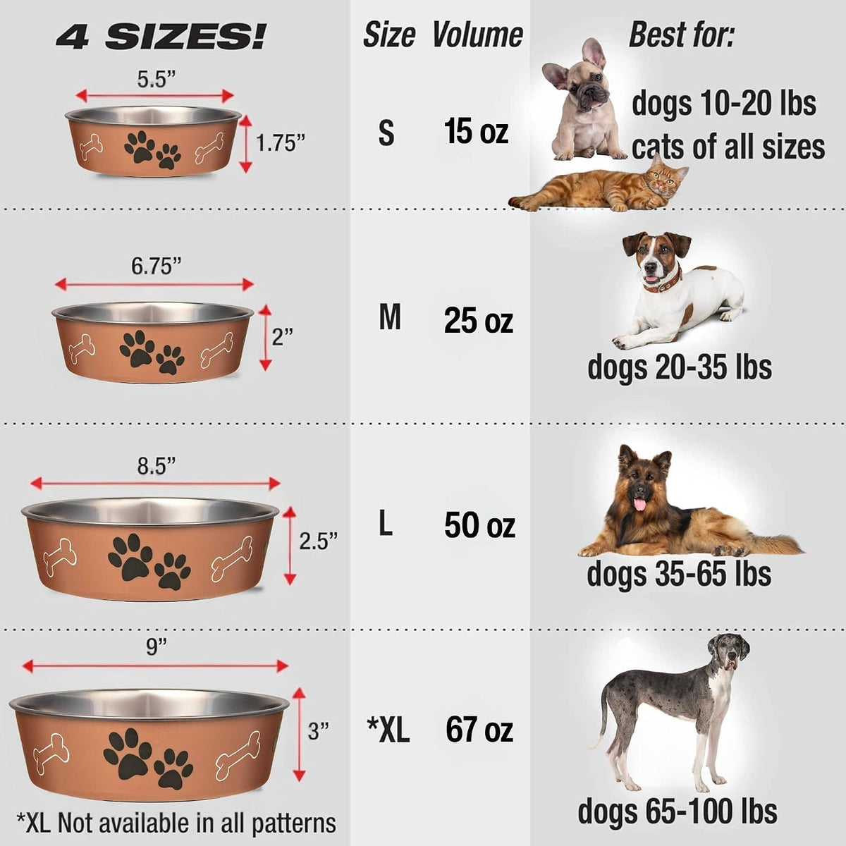 Loving Pets Bella Dog Bowls- Stainless Steel Dog & Cat Bowls - Spill Proof Dog Food Bowl, Cat Bowl, Puppy Essentials & Pet Supplies Great for Home & Travel (Small 10-20 lbs, Copper) 