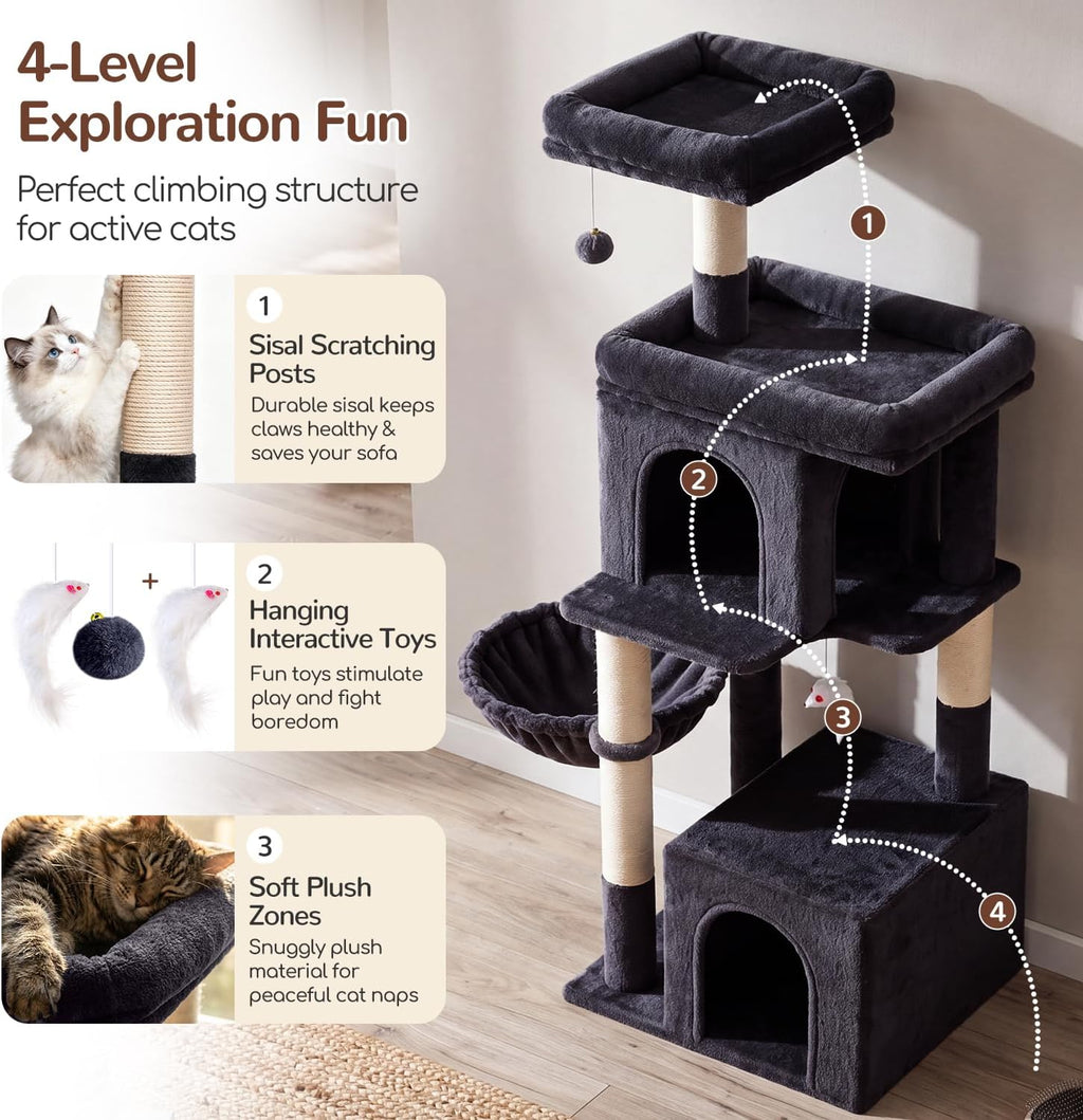 Globlazer Cat Tree Tower 2 Condo Kitten Scratching Post, F54, Dark Grey