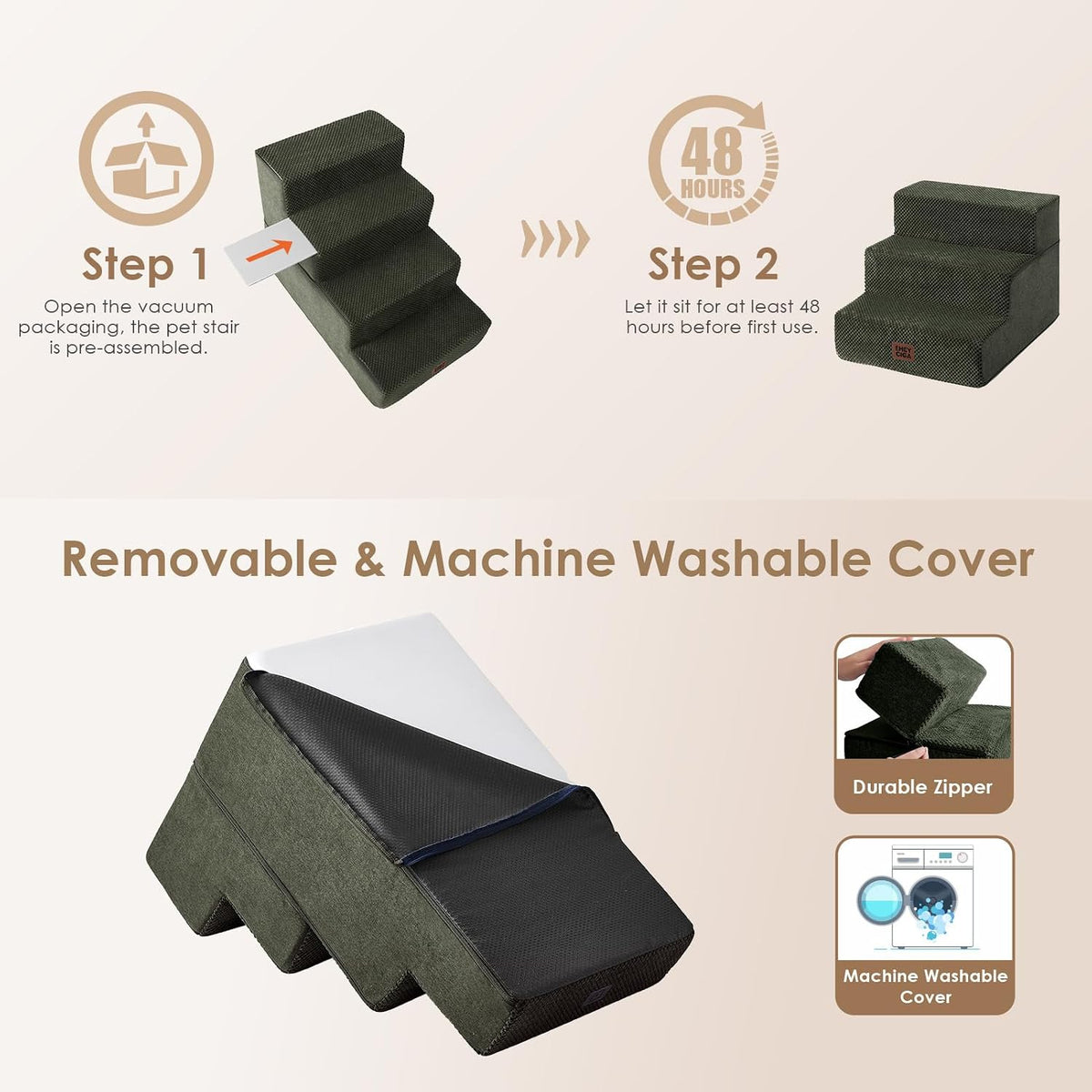 EHEYCIGA Dog Stairs 13.5" H, 3-Step Extra Wide Dog Steps