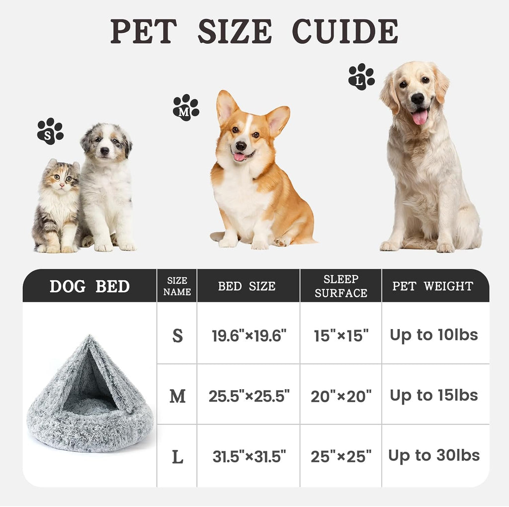 NOYAL Calming Donut Dog Bed, Hooded Cave with Blanket