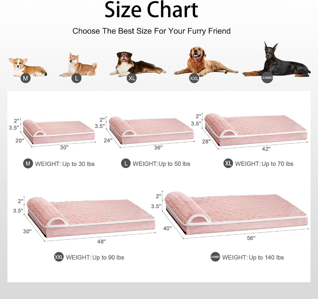 Orthopedic Large Dog Bed Pillow Pet Sofa Bed 36''X24'' Pink