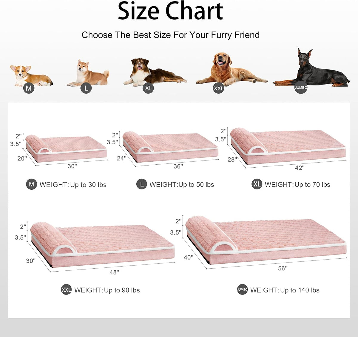 Orthopedic Large Dog Bed Pillow Pet Sofa Bed 36''X24'' Pink