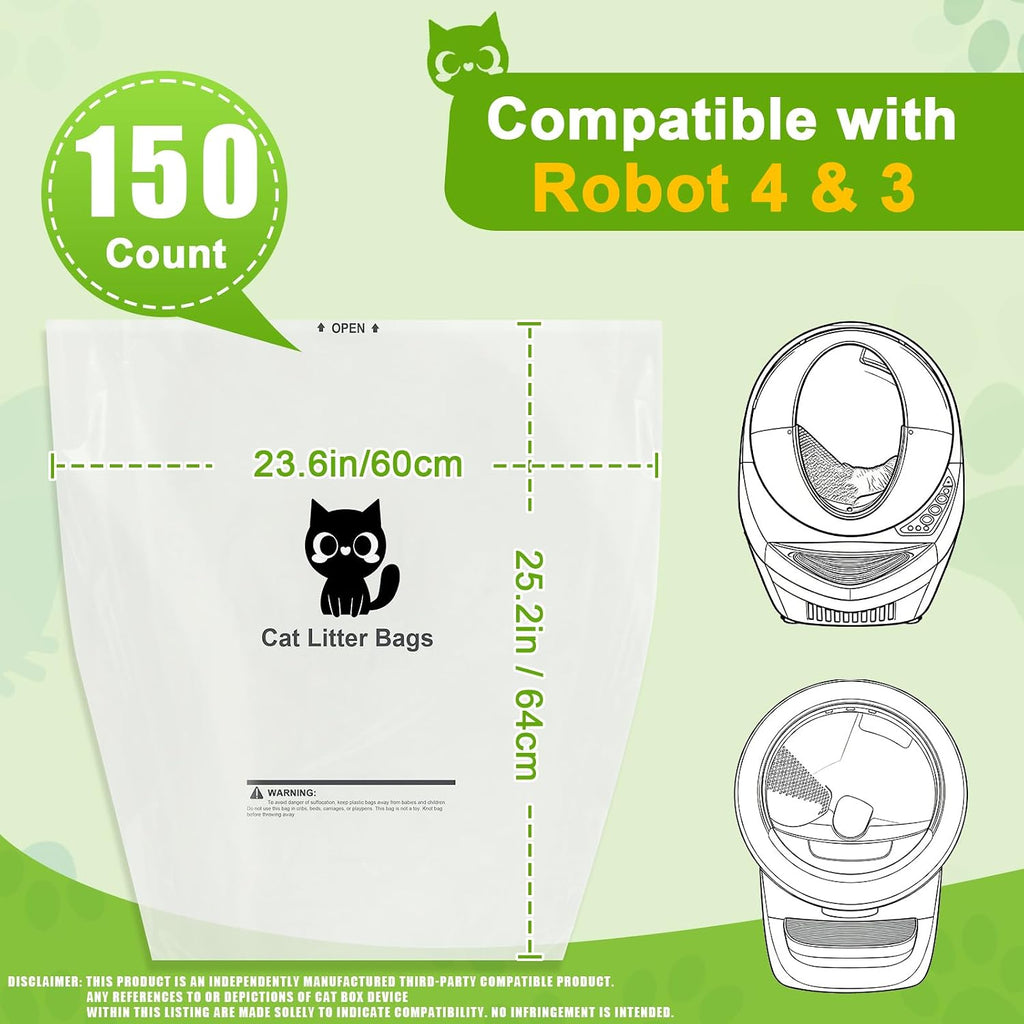 Litter Box Ro.bo.t 4/3/5 Waste Bag, 9-11 Gal Capacity,150Pack for Cat Owner