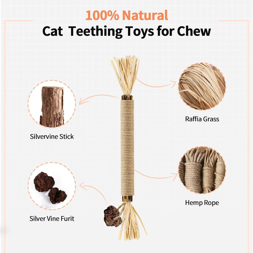 Natural Silvervine Sticks 3Pcs, Cat Chew Toys for Kitten Teething | Silvervine Dental Sticks for Cats & Kittens, Matatabi Chew Toys for Teeth Care, Anxiety Relief & Furniture Protection
