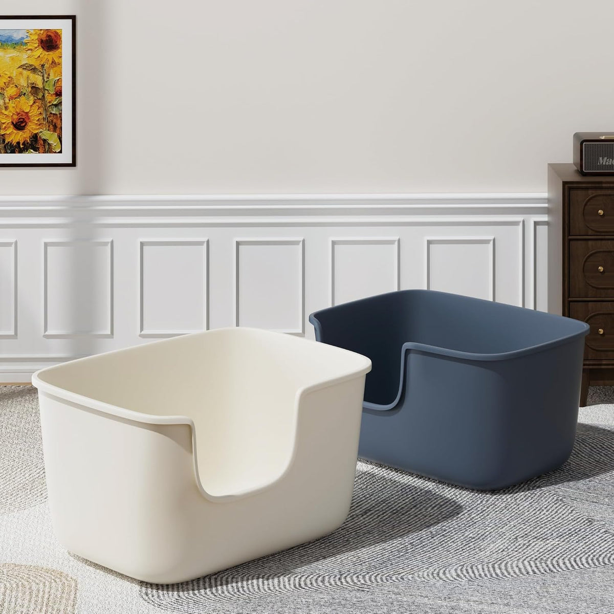Vealind Large Cat Litter Box for Indoor Cats High Sided and Low Entry Litter Box 22.2"×14.9"×12" Tall Litter Boxes with High Back Deep Wall XL Cat Litter Boxes (White)