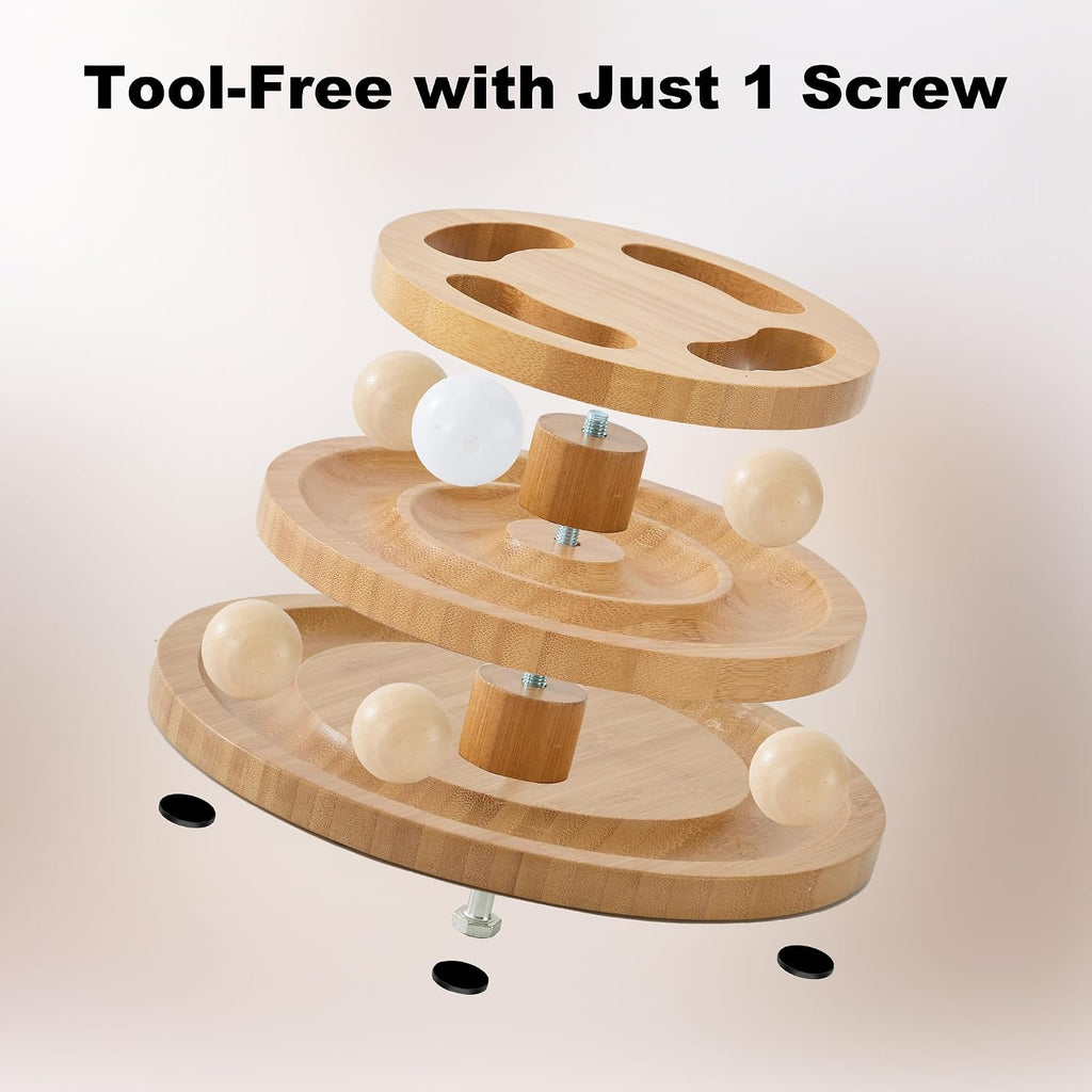 ZOMISIA Cat Ball Track Toy with Puzzle Top, Wooden Cat Toys for Indoor Cats | Interactive Kitty Ball Tower with Spinning Balls, DIY Bell, For Kitten Exercise Mental Stimulation Self Play Home Enrichment