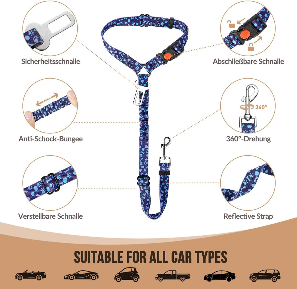 SlowTon Dog Seat Belt for Car, 2 Pack Dog Car Harness Seatbelt with Bungee