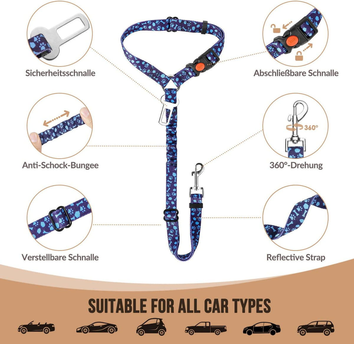 SlowTon Dog Seat Belt for Car, 2 Pack Dog Car Harness Seatbelt with Bungee