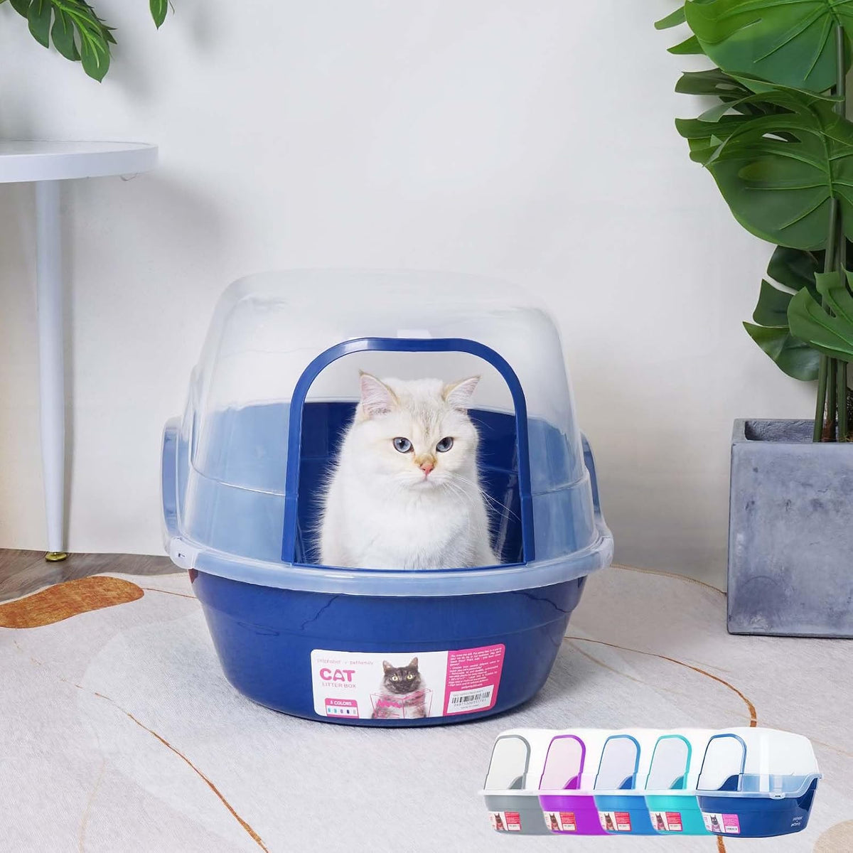 petphabet Covered Litter Box, Jumbo Hooded Cat Litter Box Holds Up to Two Small Cats Simultaneously,Extra Large (Navy Blue)…