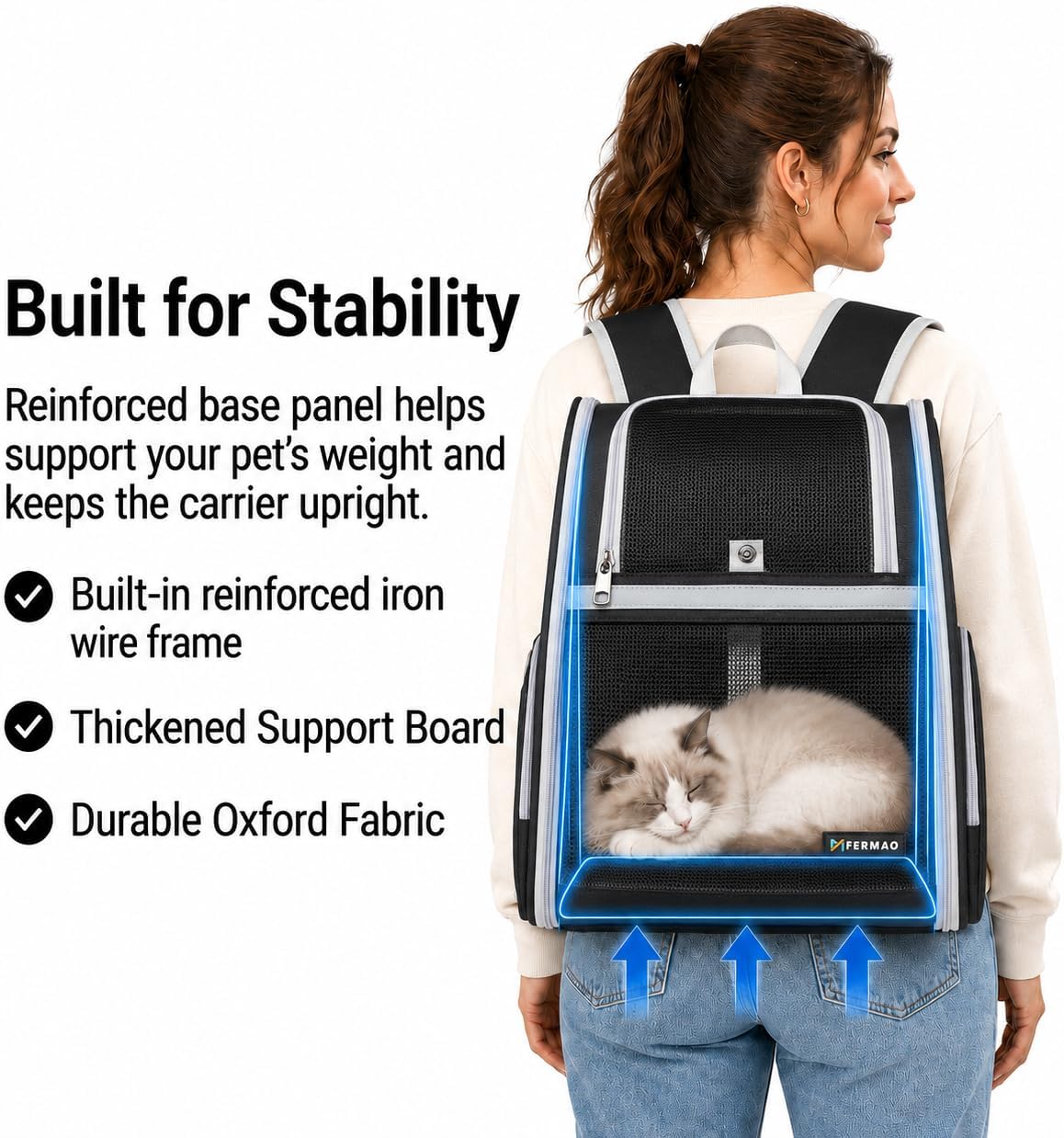 Cat Backpack Carrier for Small Dogs and Medium cat Puppy Kitten Bunny Pet Carrier Backpack Collapsible with Fully Ventilated Mesh with Safety Leash (Black, 12.9" L x 10.62" W x 15.5" H - M)
