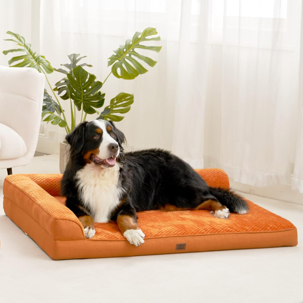 EHEYCIGA Memory Foam Dog Bed for Crate, L Plus Dog Bed, Pumpkin
