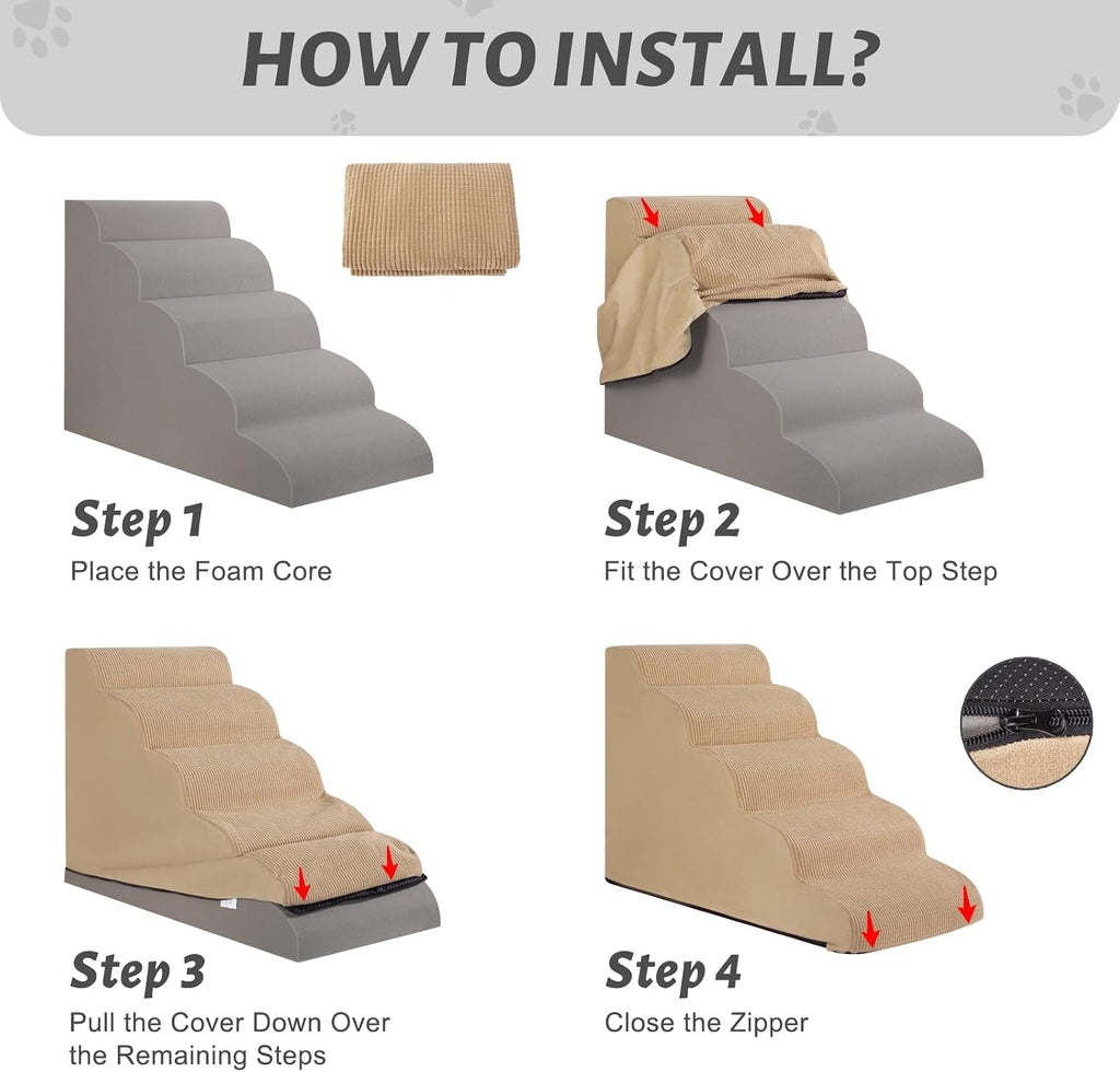 5-Step Dog Stairs Replacement Cover(for AODISMAN Pet Ramp Only),Khaki