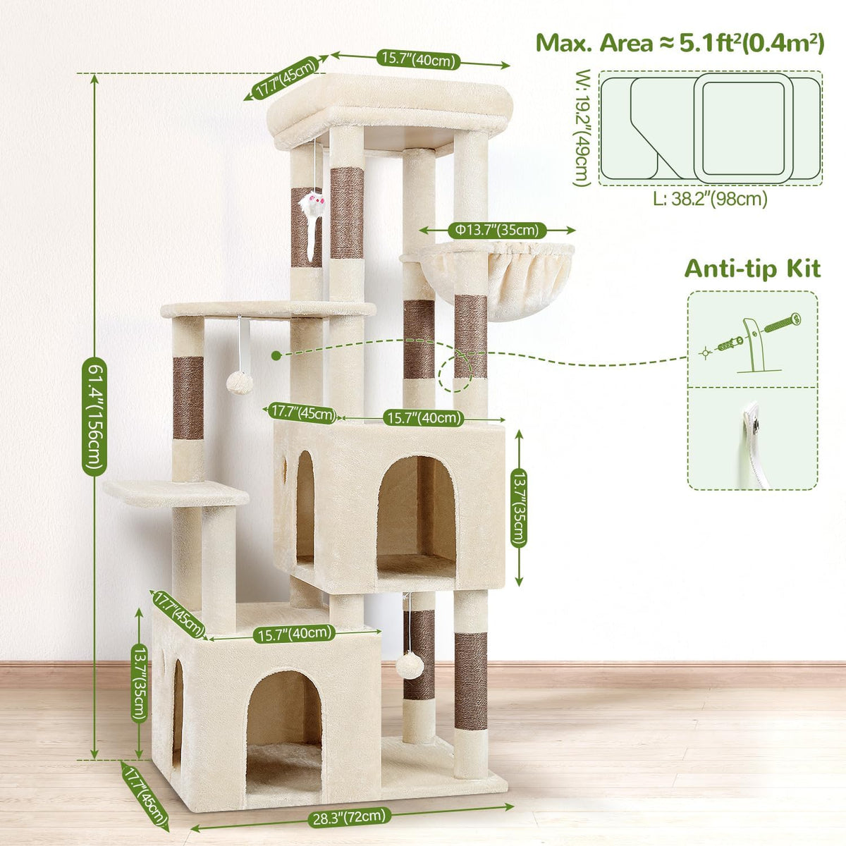 Globlazer Heavy Duty Cat Trees for Big Cats Maine Coon, F61, Beige