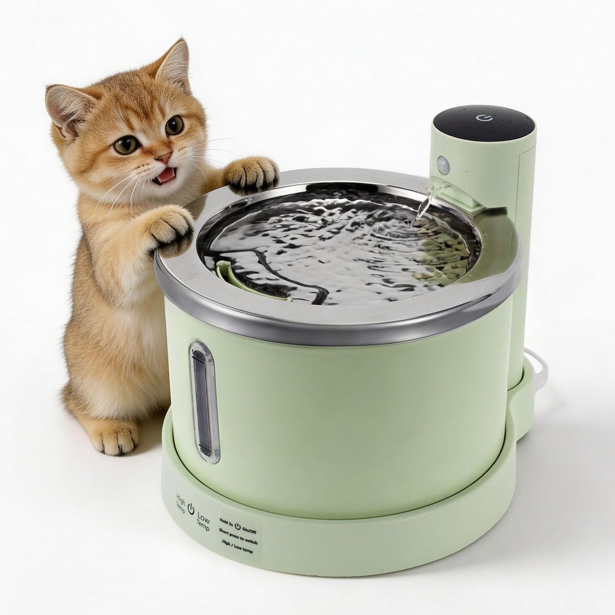 Wireless Stainless Steel Cat Water Fountain, 3L Induction Dispenser