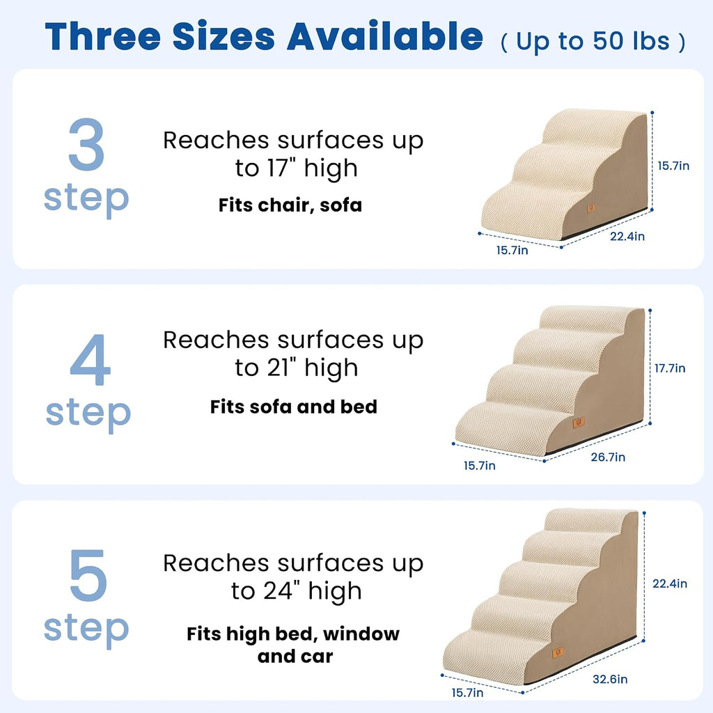 5 Step Dog Stairs for High Bed,Non-Slip Pet Ramp for Small Dogs and Cats