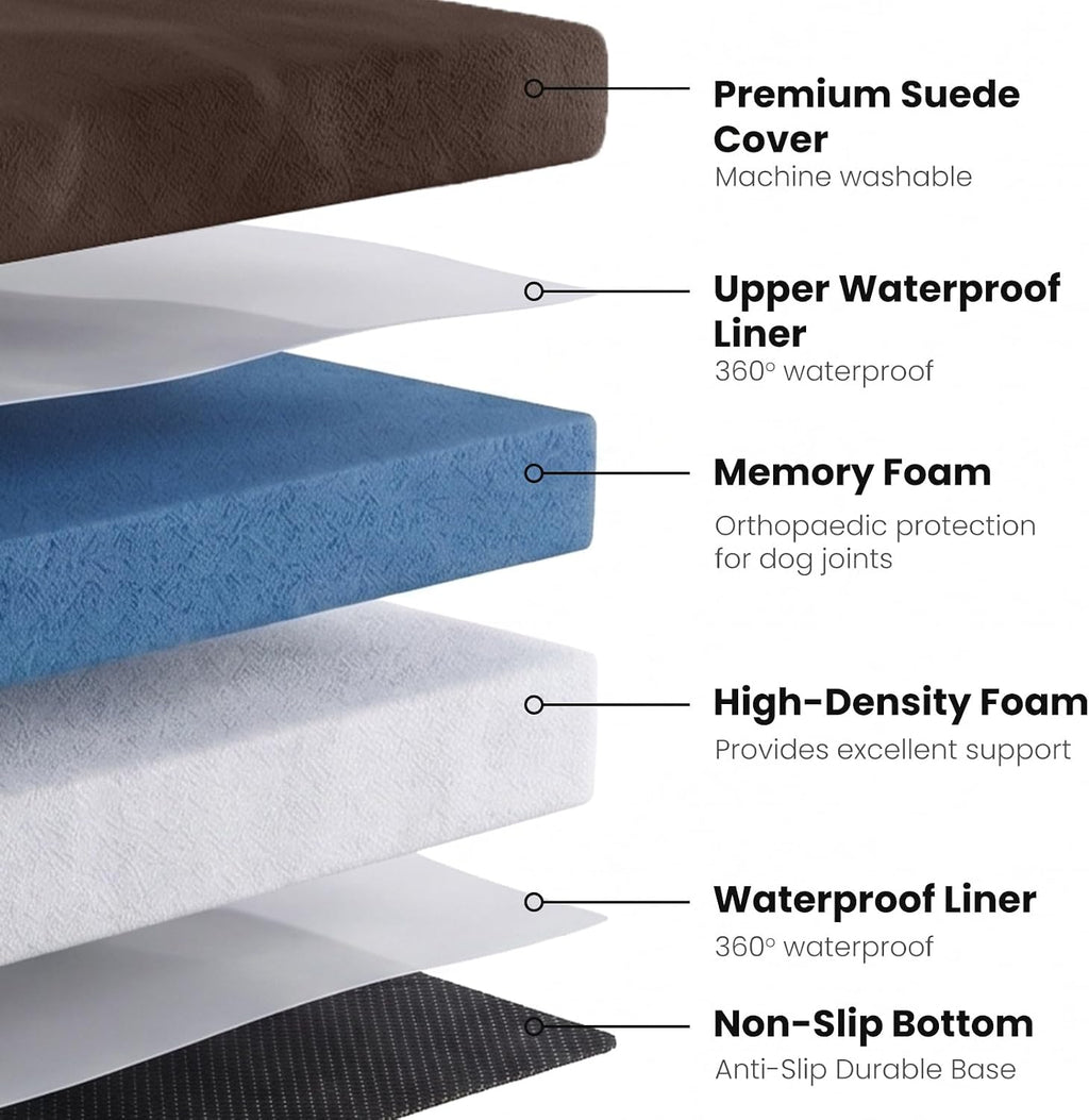 Laifug Orthopedic Dog Bed, Chocolate 34''x22''x5.5'', Memory Foam