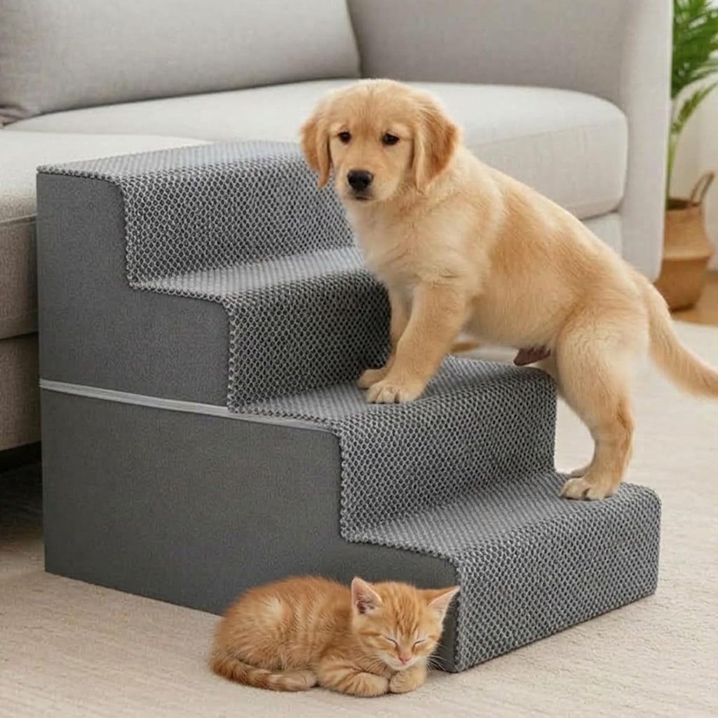 4-Step Dog Stairs for Large Dogs and Cats, 18in H Dog Steps, Gray