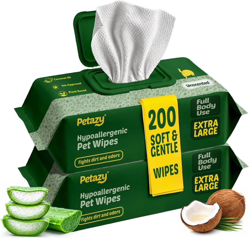 Petazy Pet Wipes for Dogs & Cats - Paws, Ears & Butt Cleaning, 200 Count