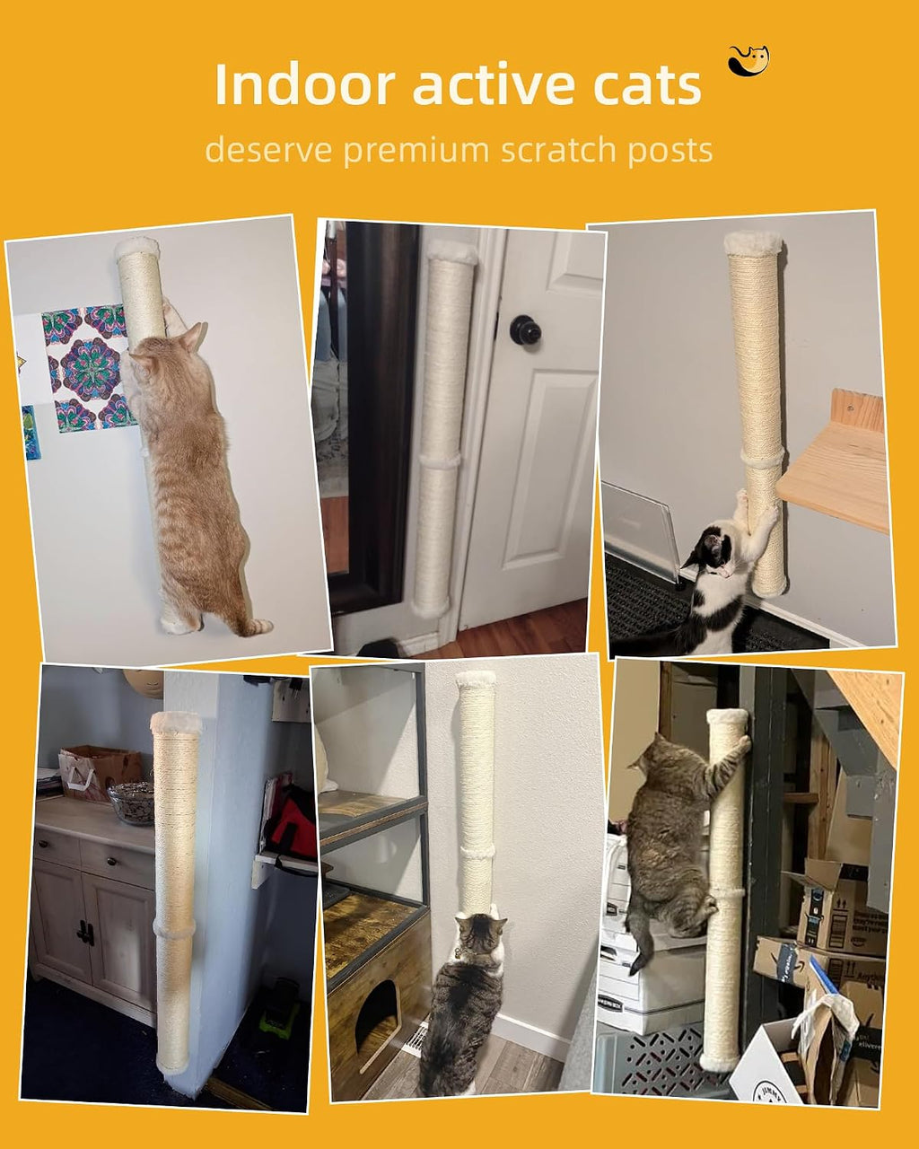 Aechonow 34" Cat Scratching Post, Sisal Wall Mounted Cat Scratcher for Cats