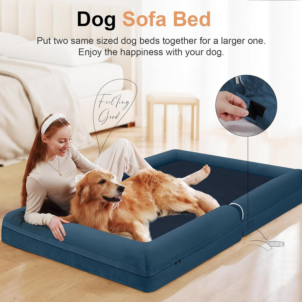 NANUYA Orthopedic Dog Bed for Jumbo Dogs, 48 x 33 Inch, Navy Blue