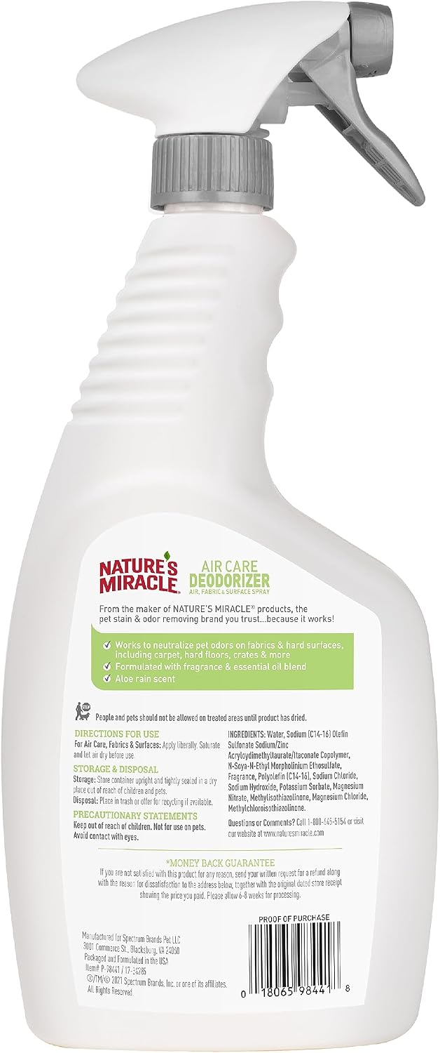 Nature's Miracle Air Care Spray for Air, Fabric & Surface, Aloe Rain, 24 oz