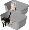 2 Pack Low Entry Small Litter Box for Kittens, Kitty Plastic Litter Boxes, Open Top, Anti-Splash High Sided Litter Tray Pan for Medium Pets, Puppy, Easy to Clean, 15.7" L*11.8" W*6.7" H (Grey)