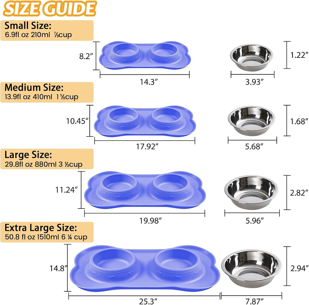 Hubulk Pet Dog Bowls 2 Stainless Steel Dog Bowl with No Spill Non-Skid Silicone Mat + Pet Food Scoop Water and Food Feeder Bowls for Feeding Small Medium Large Dogs Cats Puppies (Medium, Purple) 