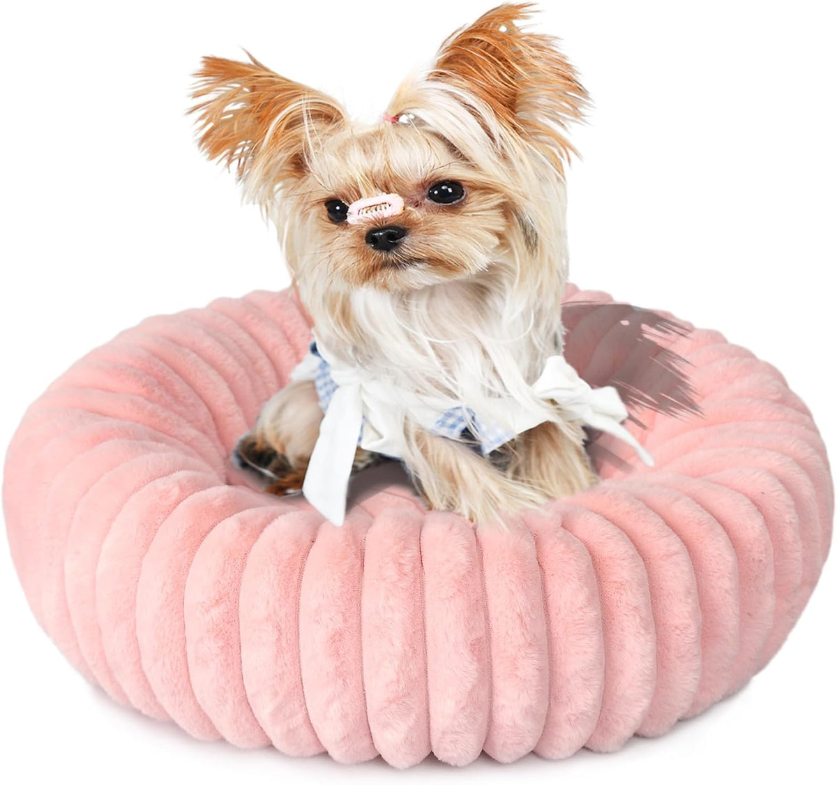 Pink Puppy Beds for Small Dogs and Kitty Washable Soft Comfort Donut Cute Cuddle Dog Bed with Sides Cat Beds for Indoor Cats,Round Corduroy Fleece Pet Bed for Small Cats and Tiny Dogs Girl,16x16Inches