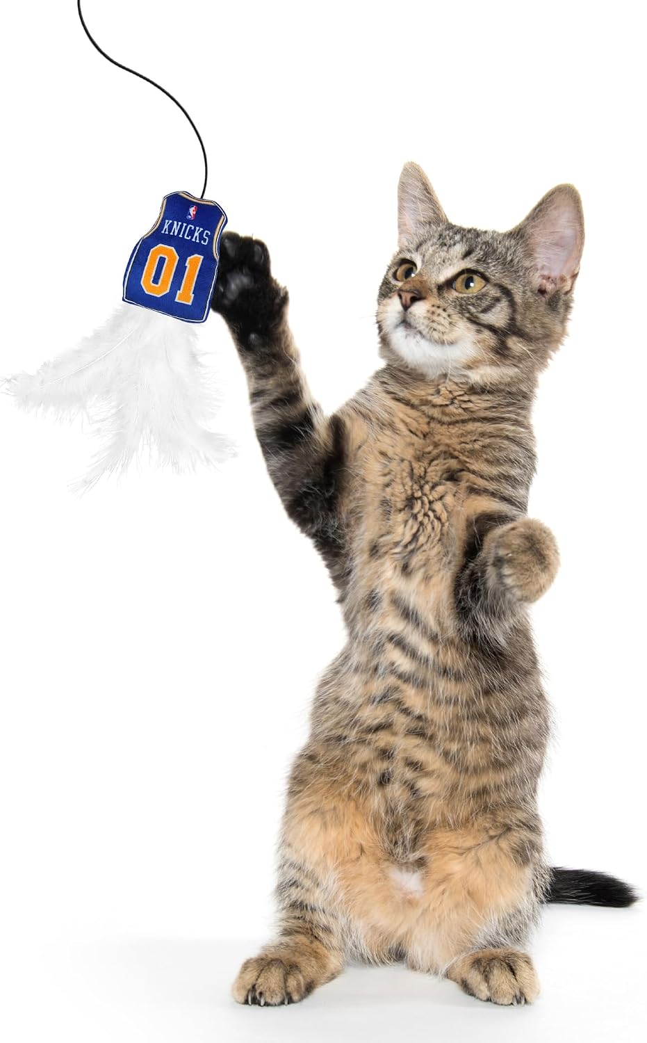 NBA NEW YORK Knicks Team Jersey Wand with CAT NIP, Cat Toy Jersey Shaped Plush Teaser Toy for Cats & Kittens - Interactive Pet Toy for Play & Exercise