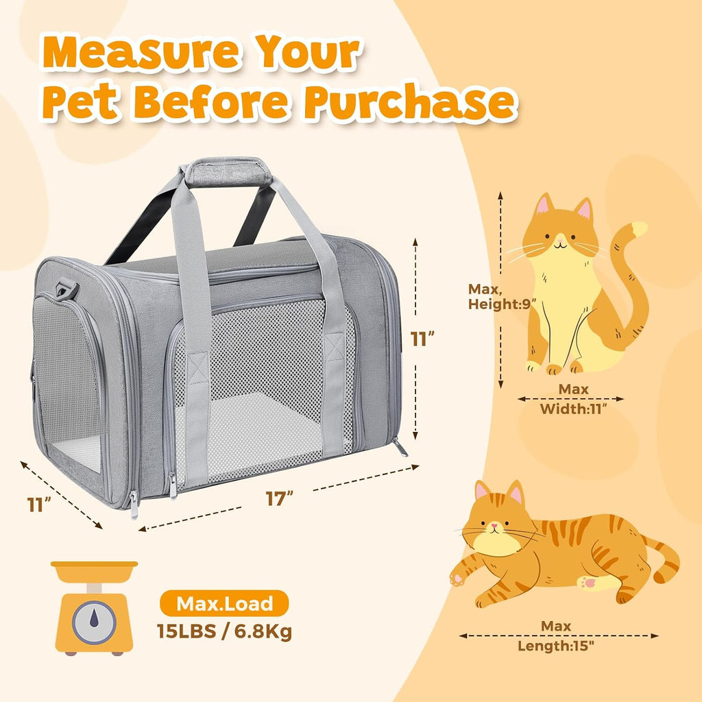 Cat Carrier Soft Up to 16 Lbs, Breathable Pet Travel Bag with Steel Frame