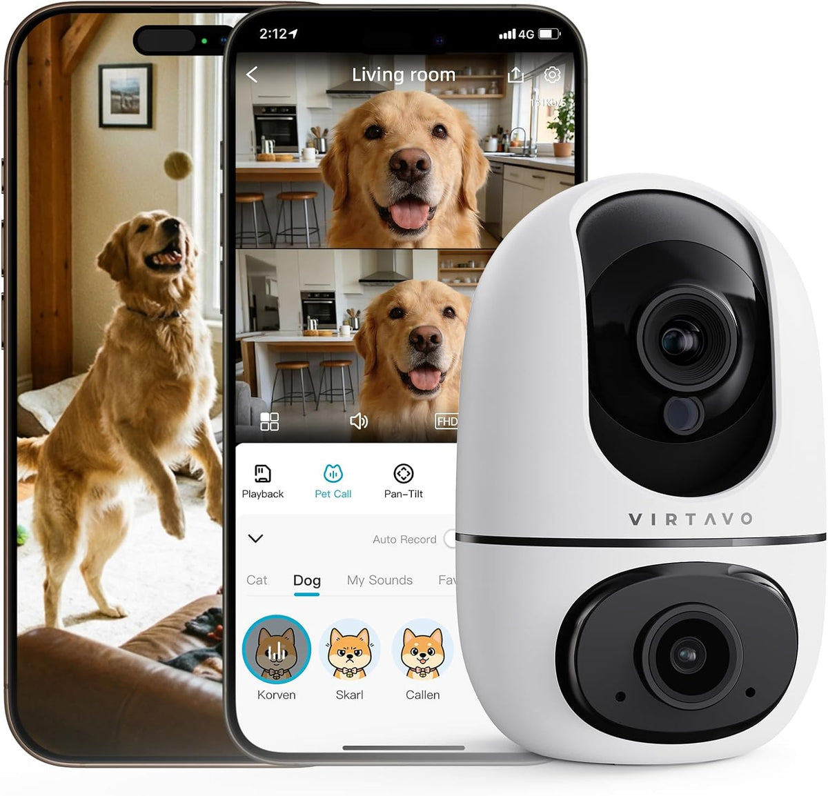 VIRTAVO AI Pet Camera Indoor with Phone App for Dog, Cat, Puppy, Dual-Lens