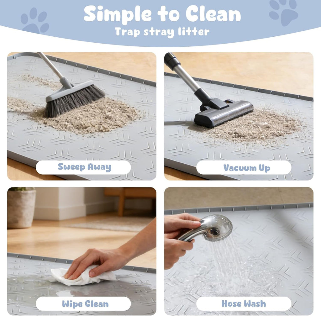 JUJOMAT Cat Litter Box Mat, 50"×35" Large Silicone Cat Litter Trapping Mat | Non-Slip Gray Kitty Litter Mat for Indoor Cats, Waterproof Pet Food Mats Easy to Clean & Soft on Kitty Paws