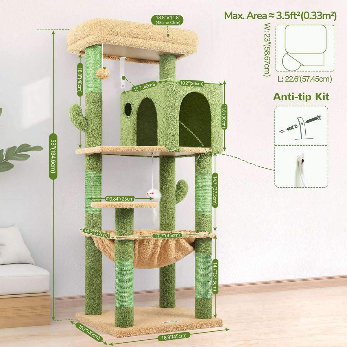 Globlazer Cactus Cat Tree Tower with Scratching Post for Indoor Cats, F53