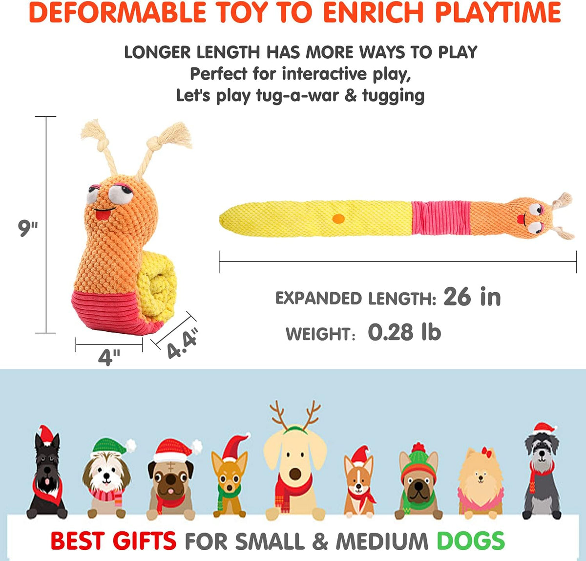 lilfrd Dog Puzzle Enrichment Toy, Squeaky Crinkle Plush Snail Pup Toys | Mental Enrichment, Boredom Relief, Fits Small Medium Large dogs
