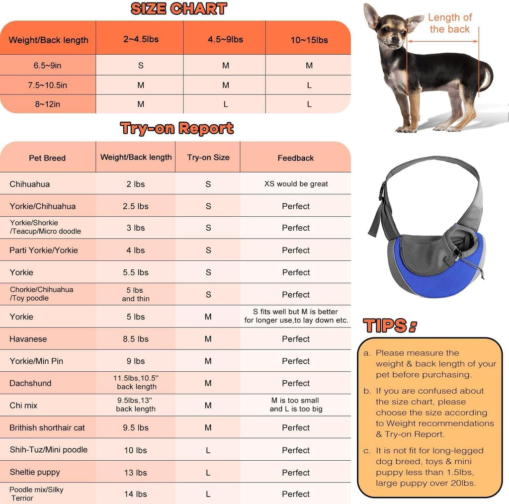 YUDODO Pet Sling Carrier for 5-9 lbs Small Dogs Cat Puppy Crossbody Carrier