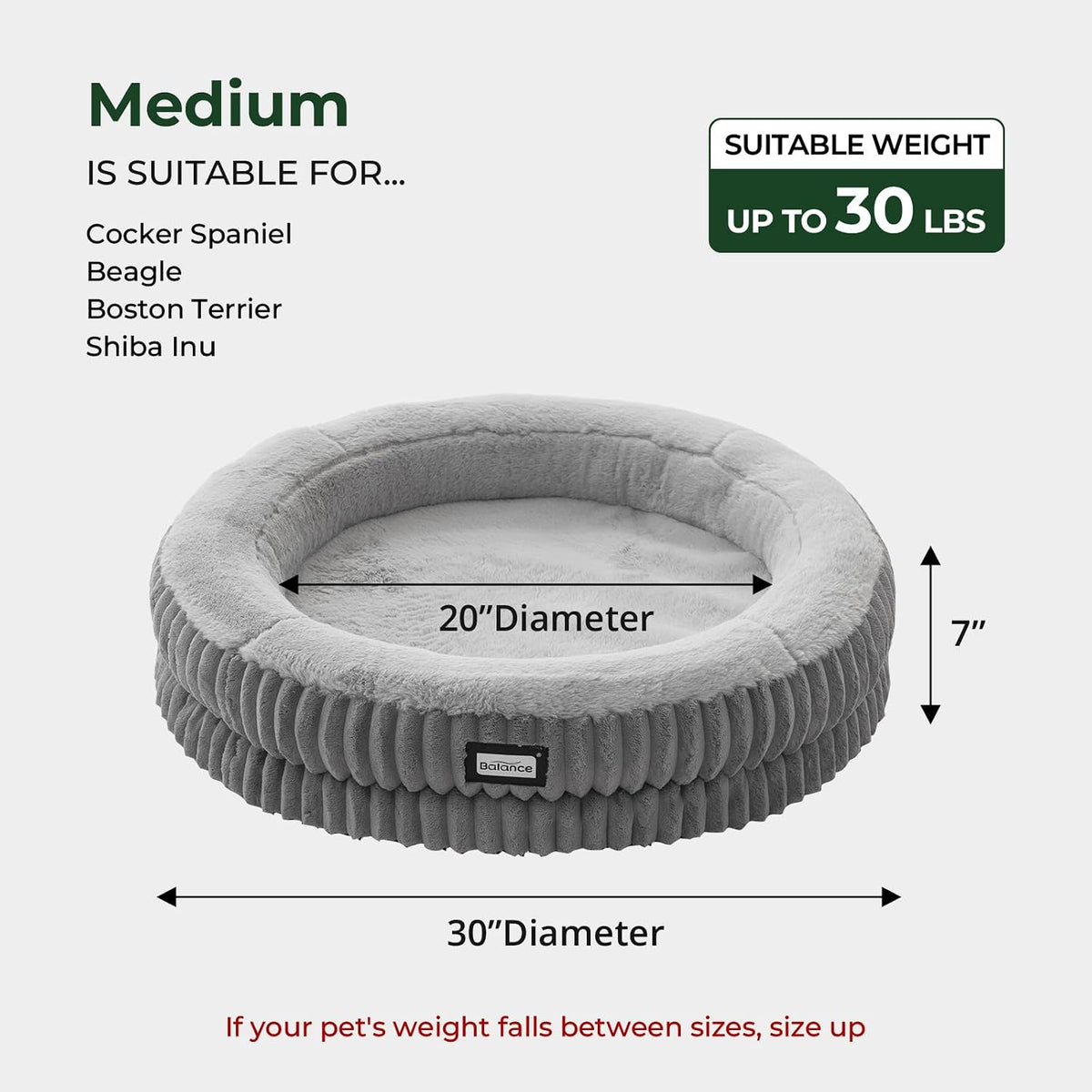 BALANCE Donut Dog Bed, 30 Inches Round Dog Bed Medium Size Dogs Washable, Orthopedic Calming Dogs Beds for Kitten, Fluffy Plush Faux Fur Pet Bed with Anti-Slip Bottom