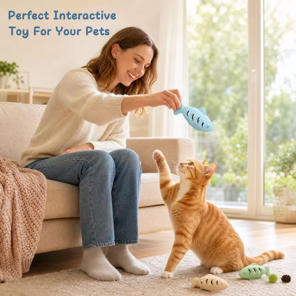 2Packs Silicone Fish Cat Toy with A Bell Ball, Interactive Treat Dispenser and Teething Chewer for Indoor Kittens, Durable Food Puzzle Promotes Mental Stimulation, Reduces Boredom