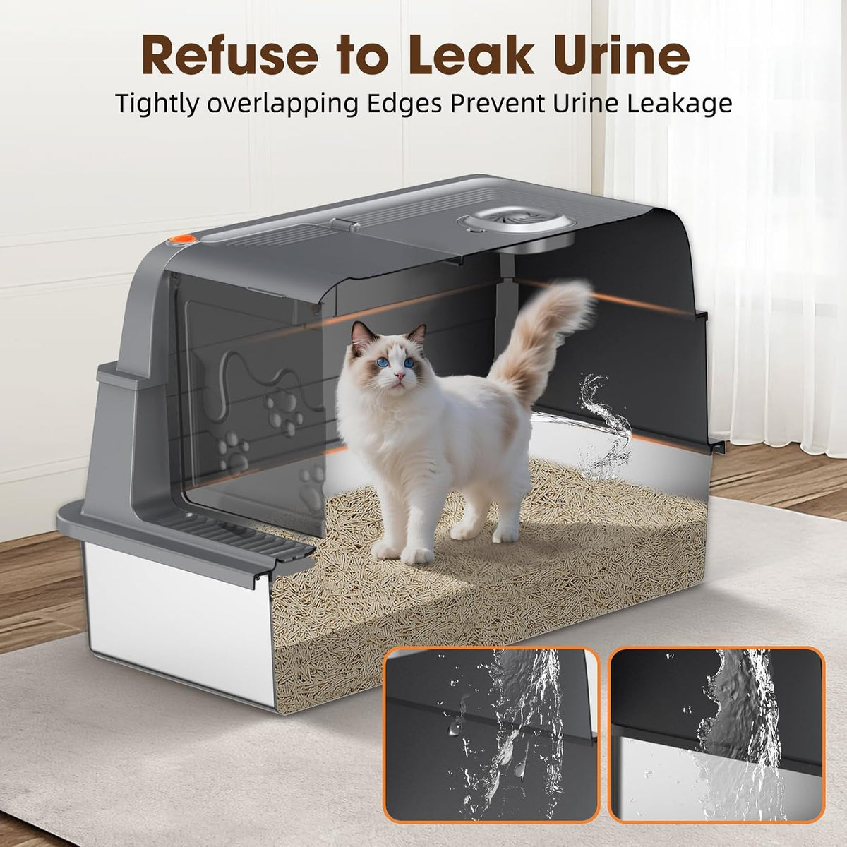 XXXL Stainless Steel Cat Litter Box with Lid – 28"×20"×17", Grey