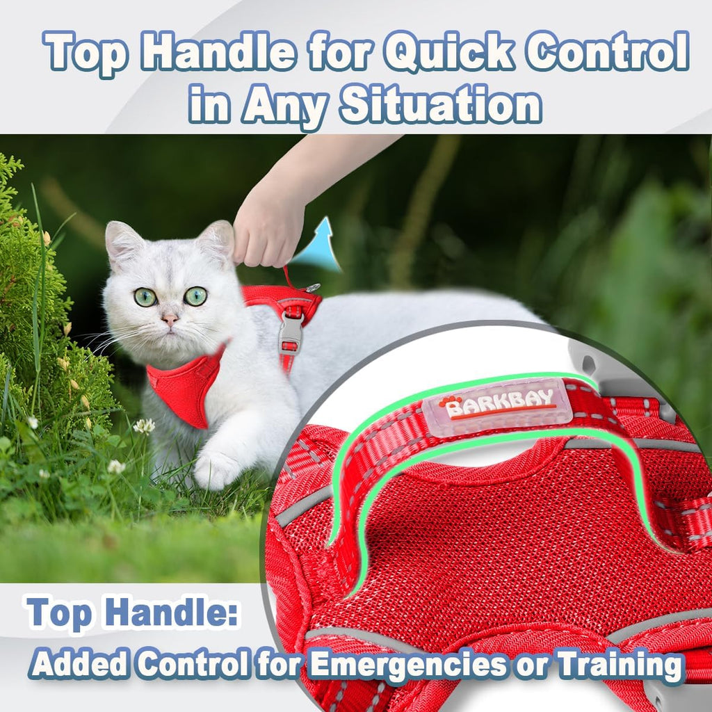 Cat Harness and Leash Set Escape Proof for Kitten Walking, Soft Adjustable Top Handle Vest Harnesses for Cats, Easy Control Breathable Reflective Small Medium Large, Red, XXS