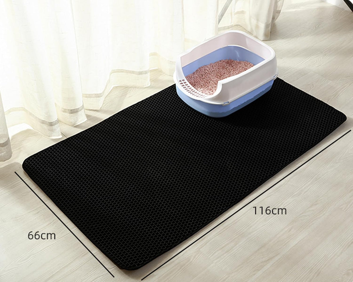 Cat Litter Mat, Double Layer Cat Litter Box Mat (45x26 Inch, Black)