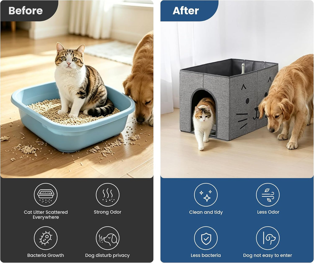Dog Proof Cat Litter Box Enclosure, Gray
