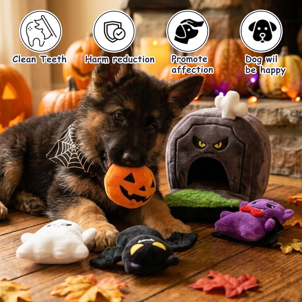 Hollypet Squeaky Hide and Seek Dog Toys for Small and Medium Dogs, Grave | Interactive Plush Stuffed Dog Squeak Toys for Small Medium Sized Dogs and Non-Aggressive Chewers, Puppy Teeth Clean Chew Toys