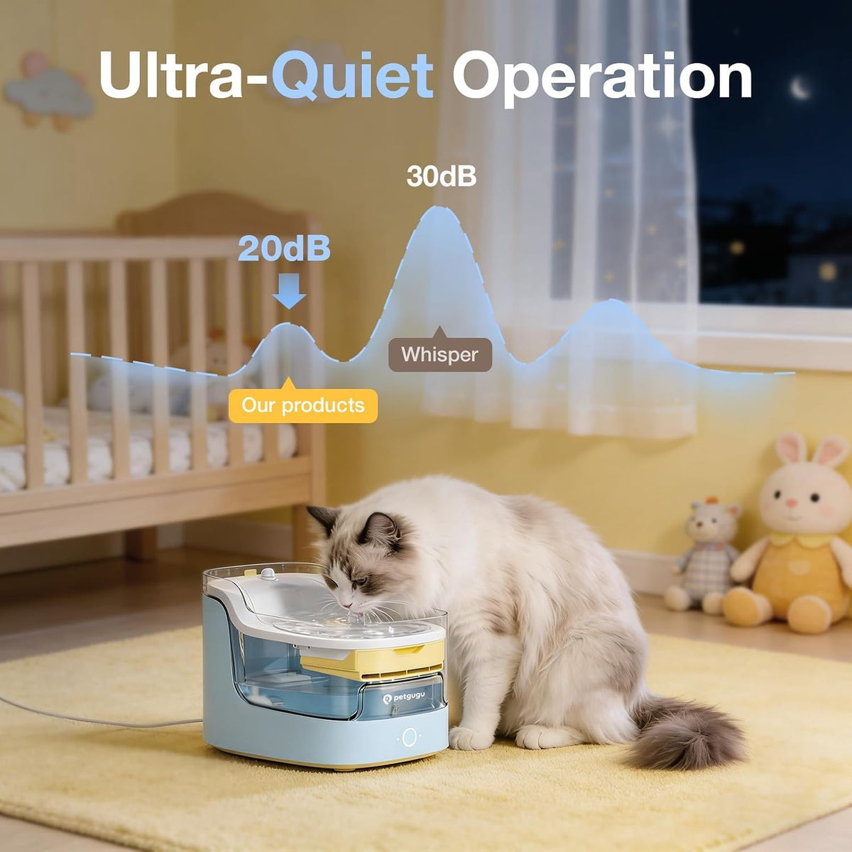 PETGUGU AI Cat Water Fountain,App Monitoring Pet Fountains for Cats Indoor with 8 Layers Cat Fountain Filters,Ultra-Quiet Wireless Pump Pet Water Fountain Transparent Water Tank