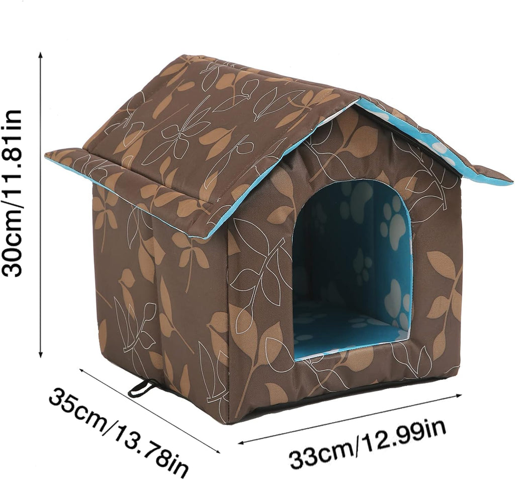 Outdoor Cat House, Cat Houses for Outdoor Cats, Weatherproof Warm and Insulated Cat House with Transparent Curtain Pet House, Stray Cats Shelter (Shabby Chic, Small-Houses)